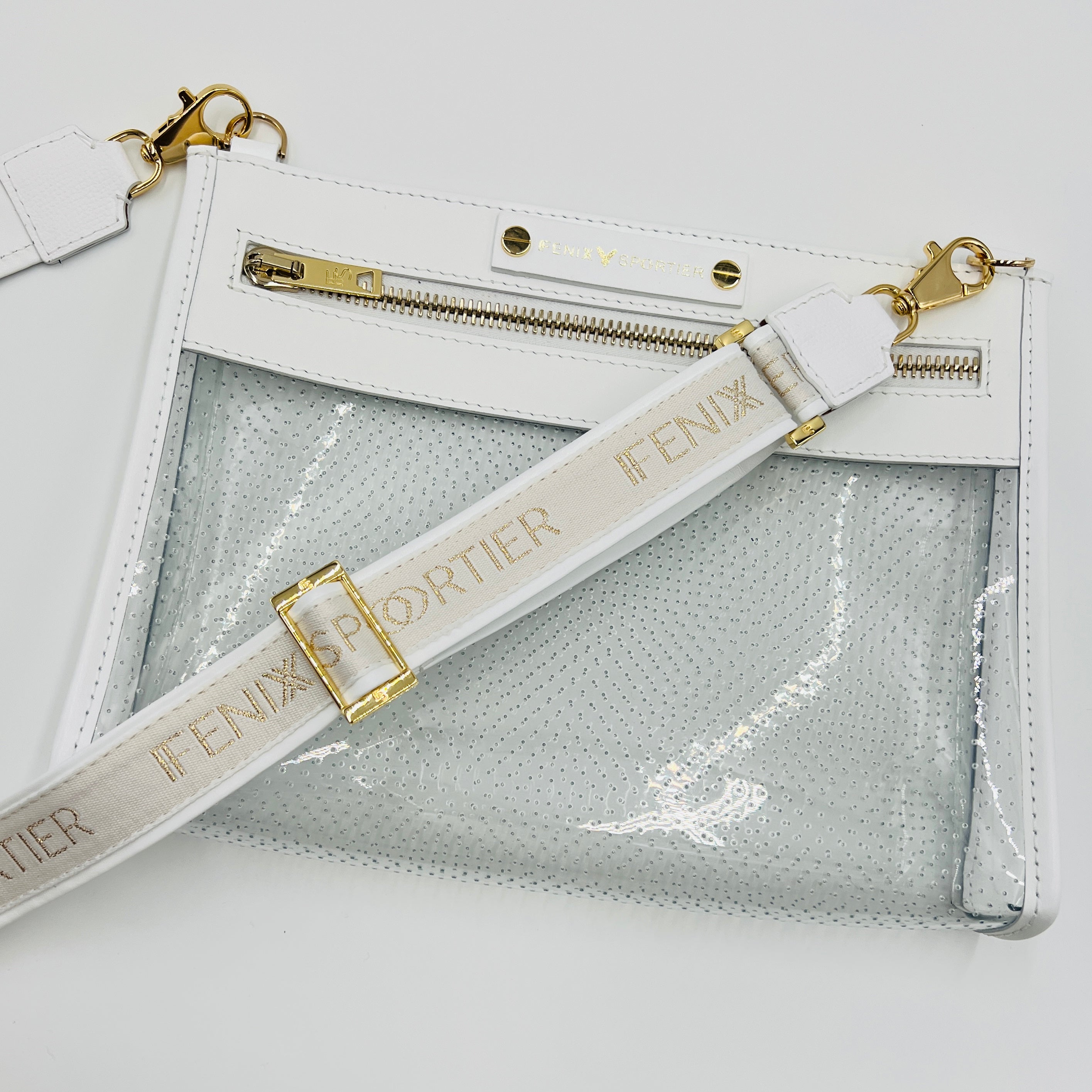 Front Row Bag - White Leather / Clear PVC / Gold Hardware