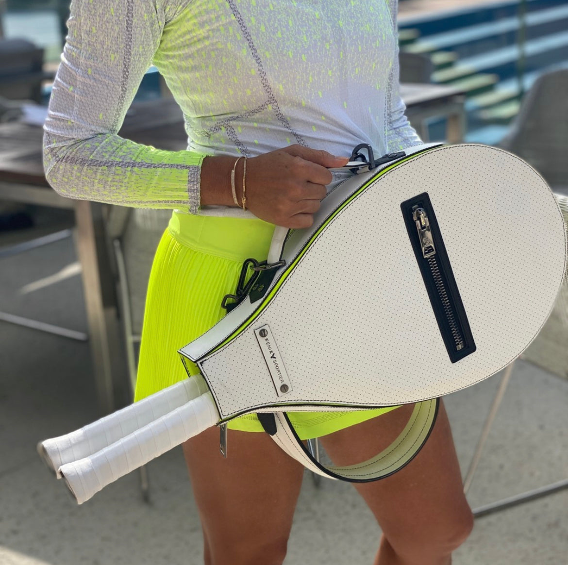 Billie Bag Leather Tennis Racket Bag (White/Black/Gunmetal)