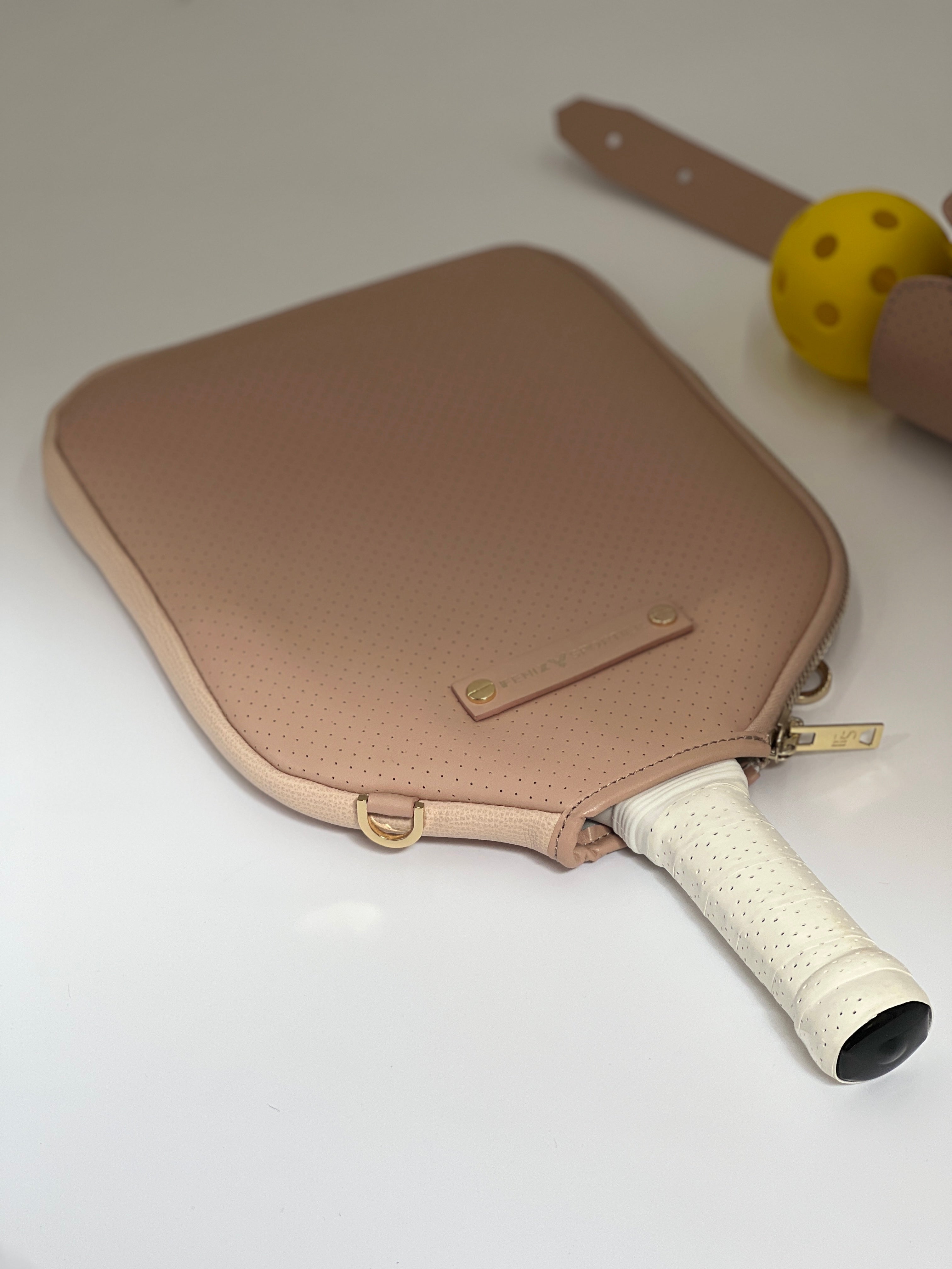 “The Addict” Leather Pickleball Bag - Blush/Gold
