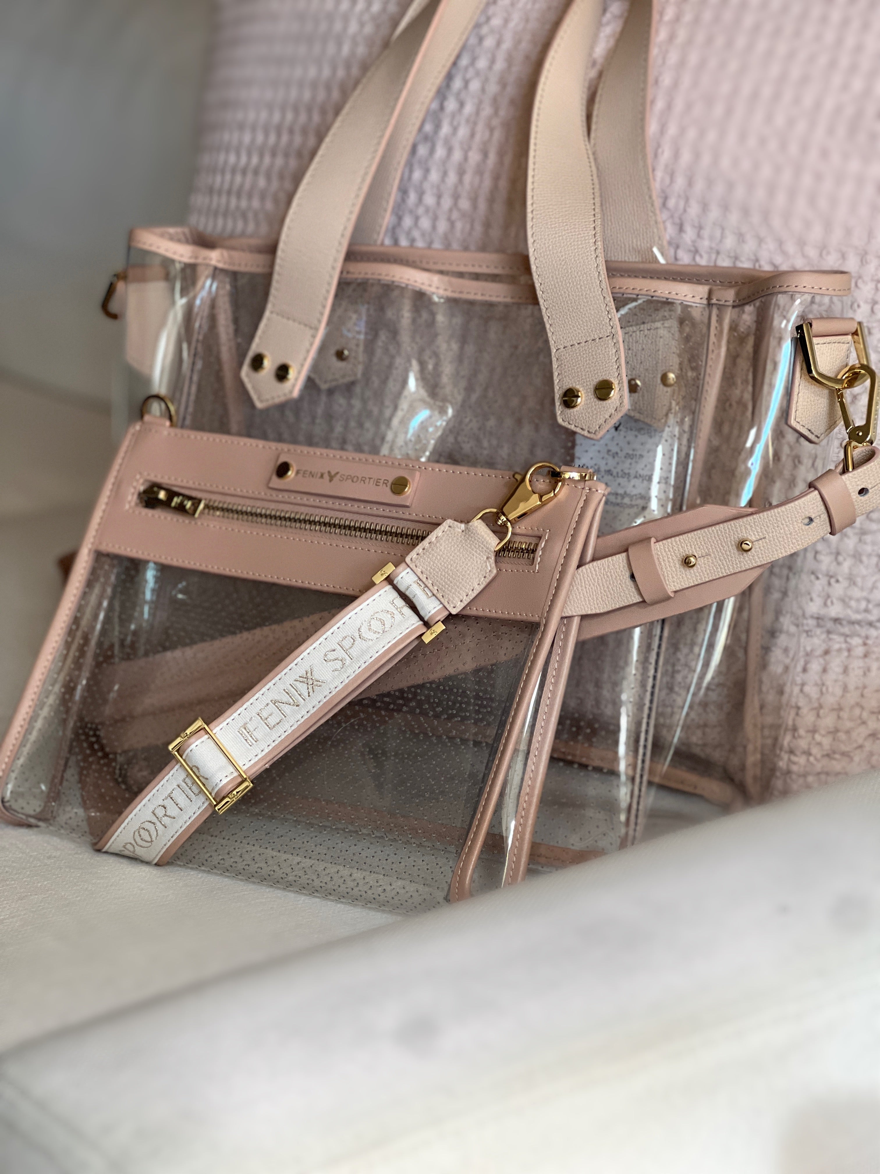Gameday Bag - Blush Leather / Clear PVC / Gold Hardware
