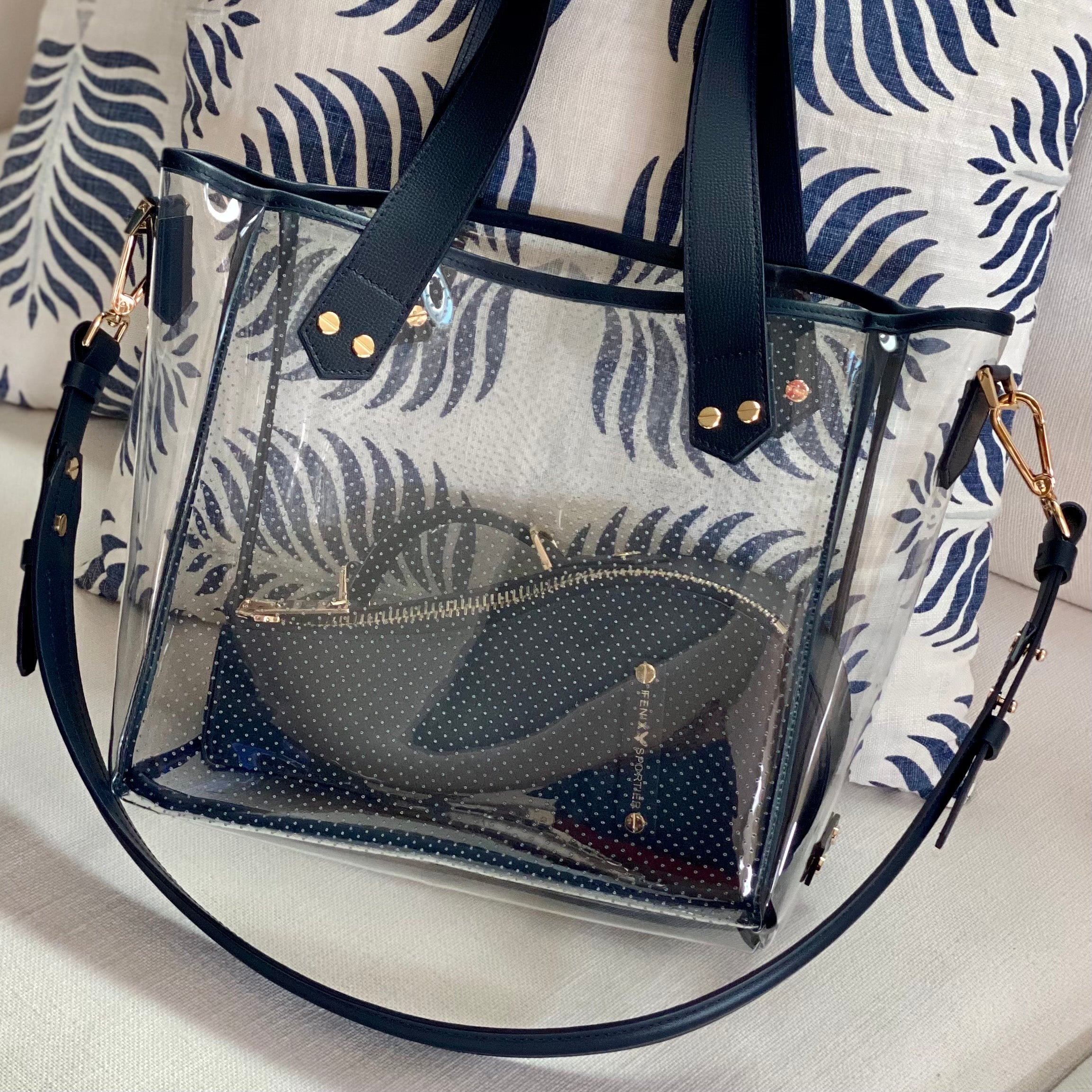 Gameday Bag - Navy Leather / Clear PVC / Gold Hardware