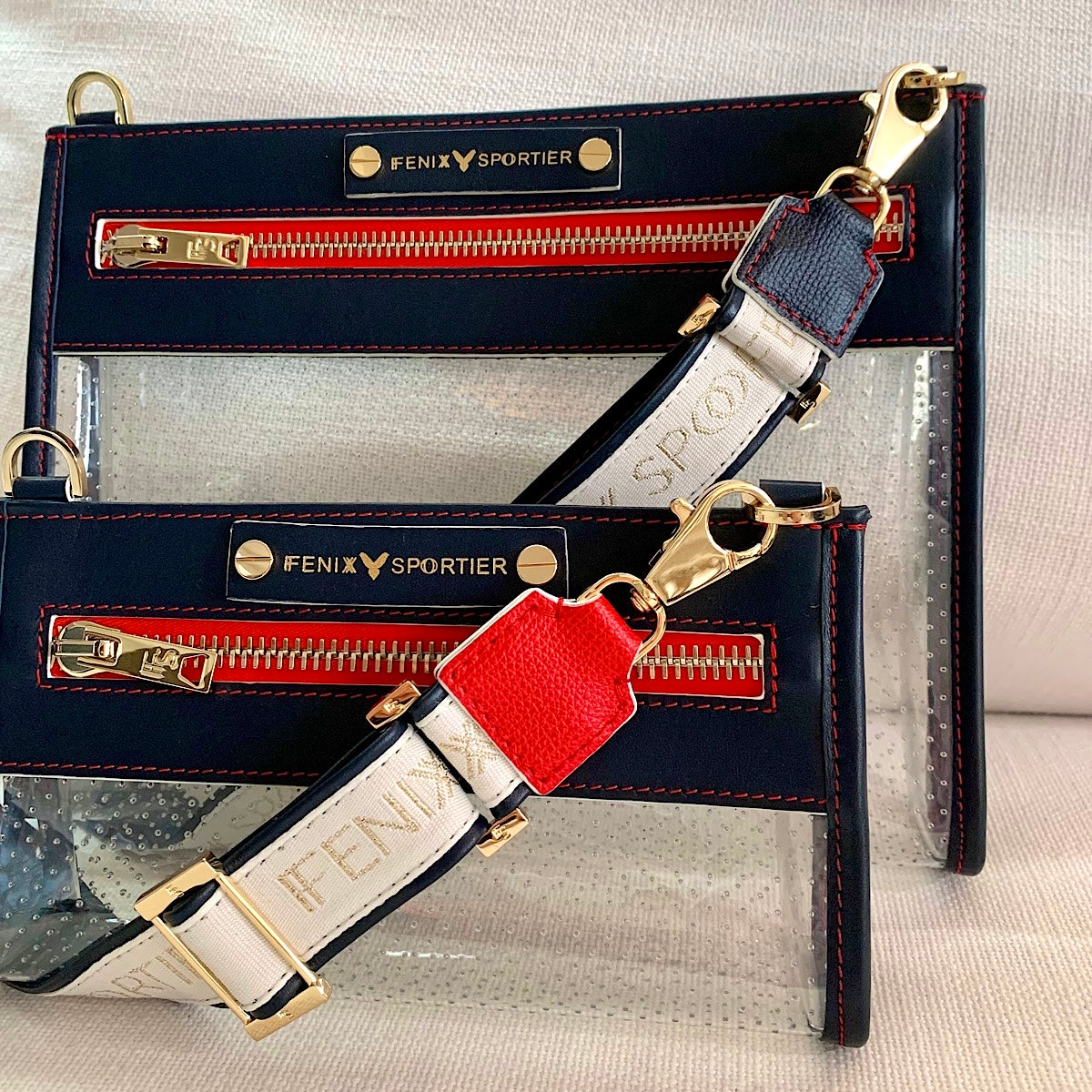 Front Row Bag - Navy Leather / Red Trim / Clear PVC