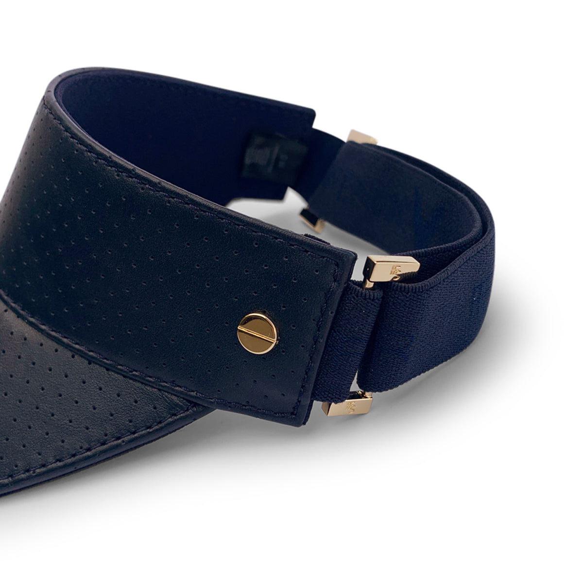 The Visor - Navy Leather & Gold