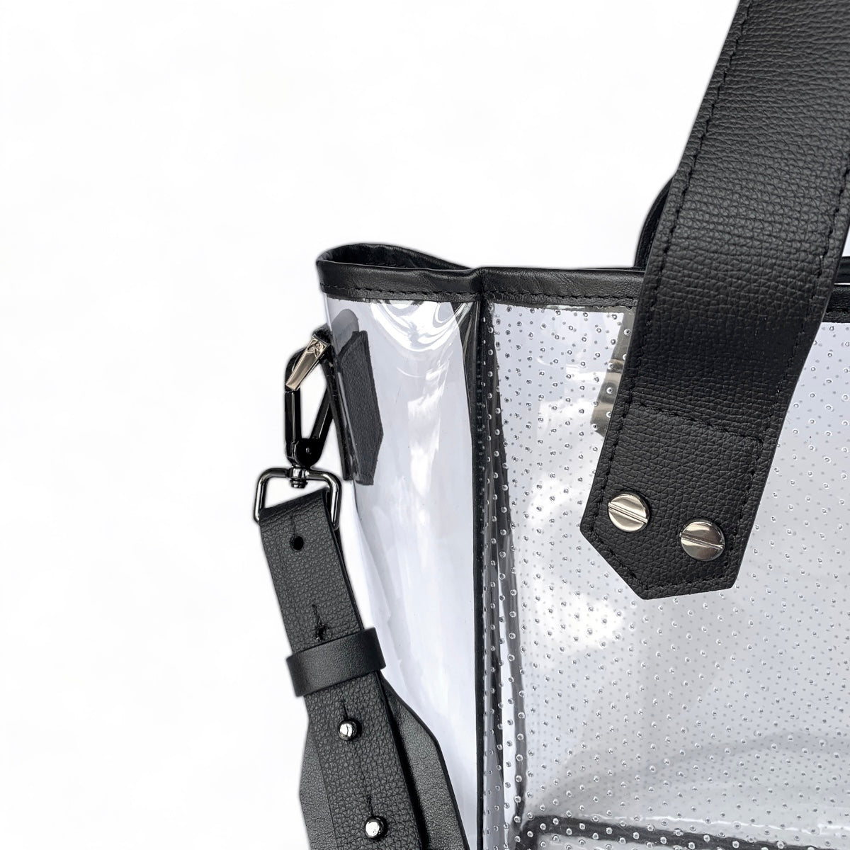 Gameday Bag - Black Leather / Gunmetal hardware / Clear PVC