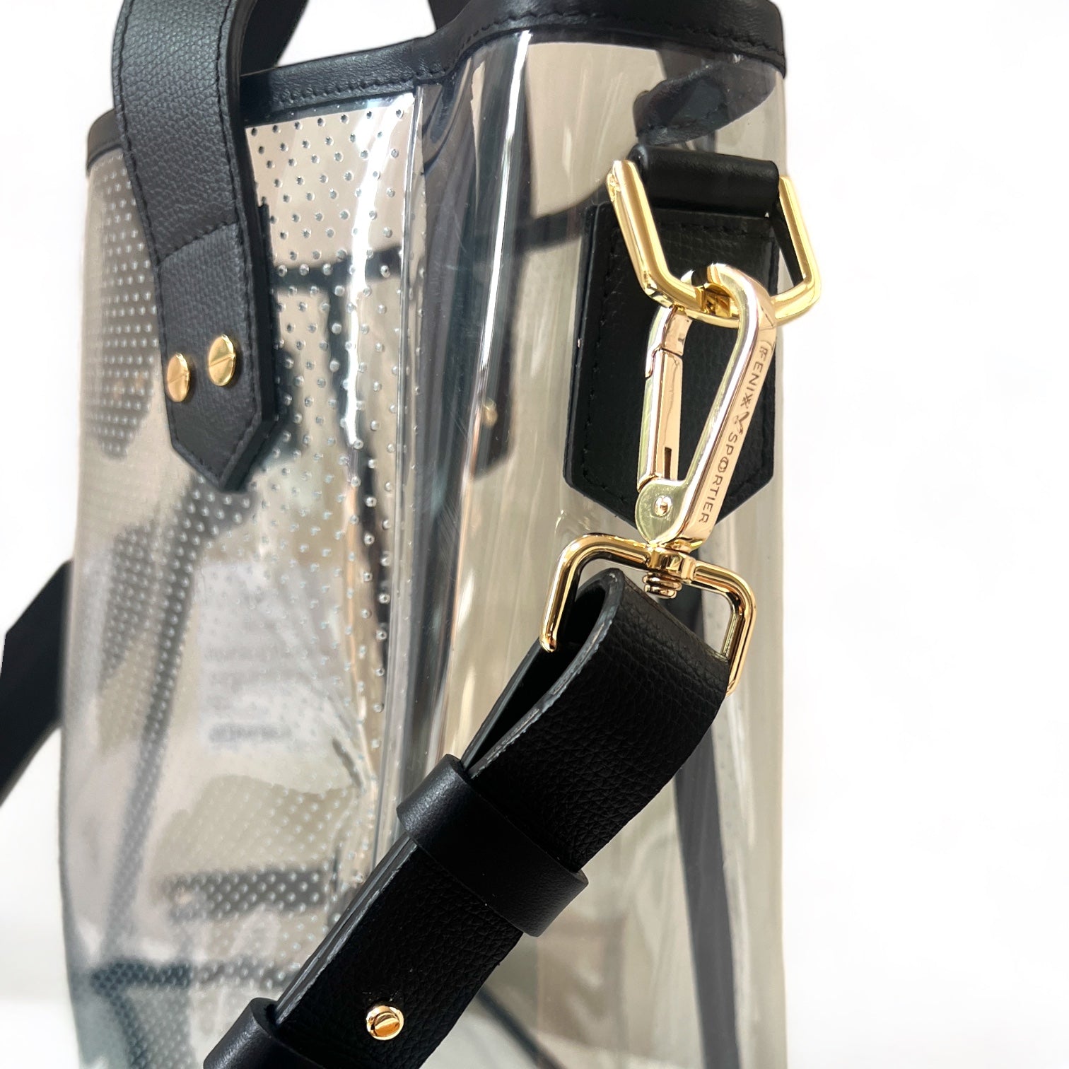 Gameday Bag - Black Leather / Gold Hardware / Clear PVC