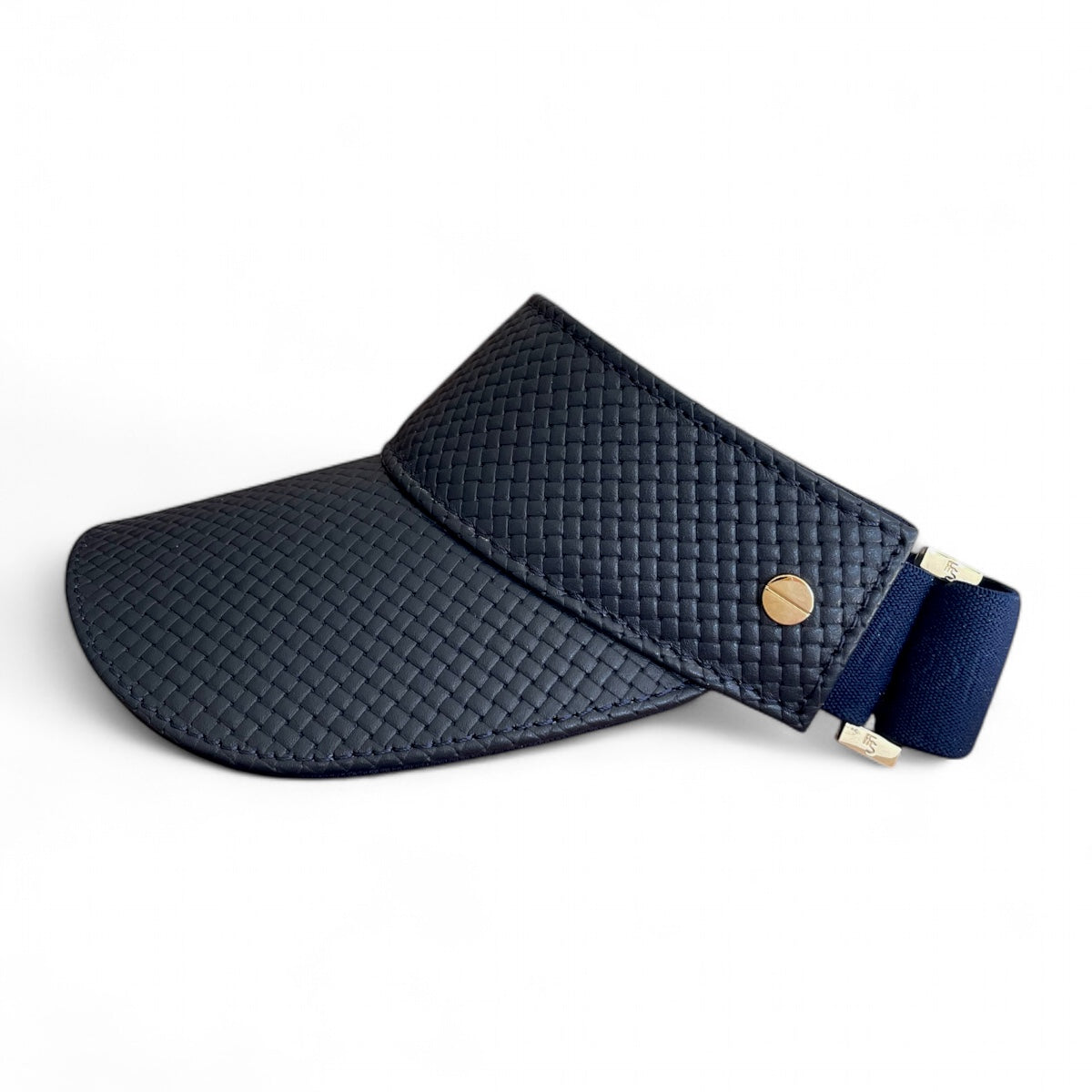 The Leather Visor - Navy Basketweave, Navy Elastic & Gold