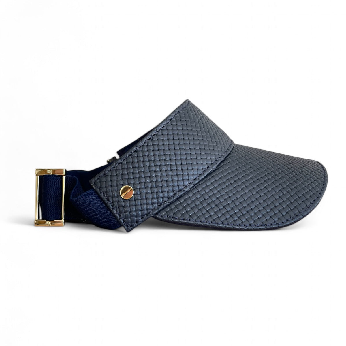 The Leather Visor - Navy Basketweave, Navy Elastic & Gold