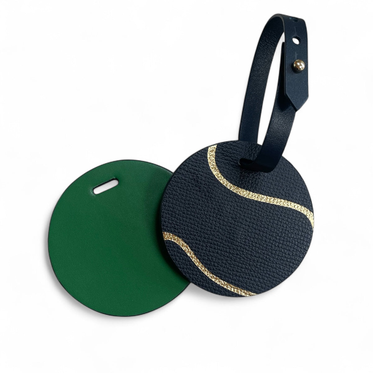 "My Ball" Leather Tennis Bag Tag - Navy/Green/Gold