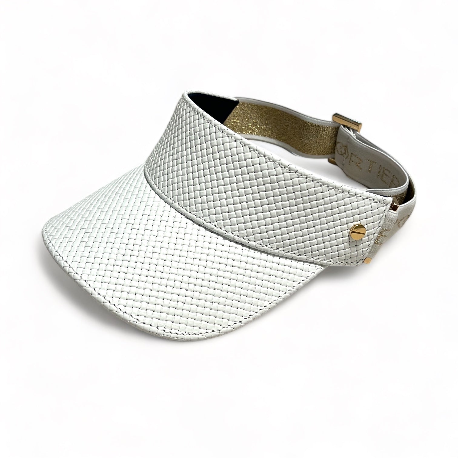 The Visor - Ltd Edition - Basketweave White Leather & Gold