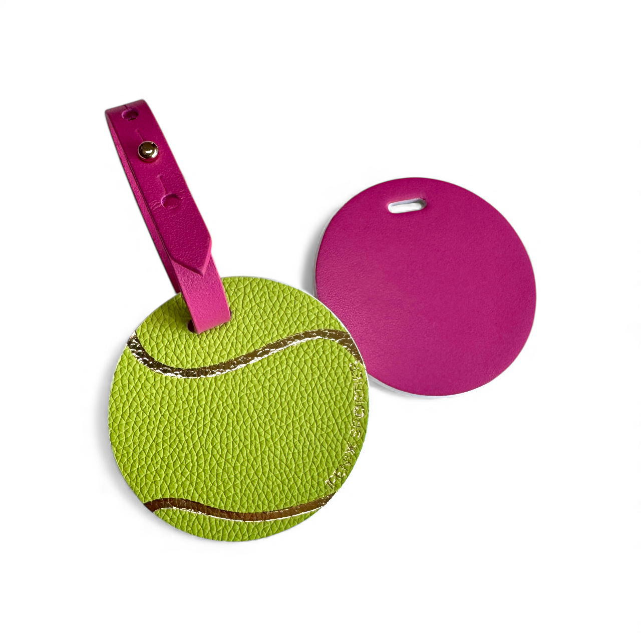 “My Ball" Leather Tennis Bag Tag - Lime/Fuchsia/Gold