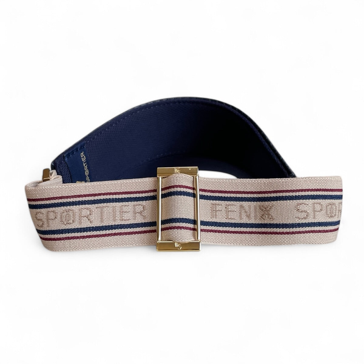 The Leather Visor - Navy Basketweave, Varsity Striped Elastic & Gold