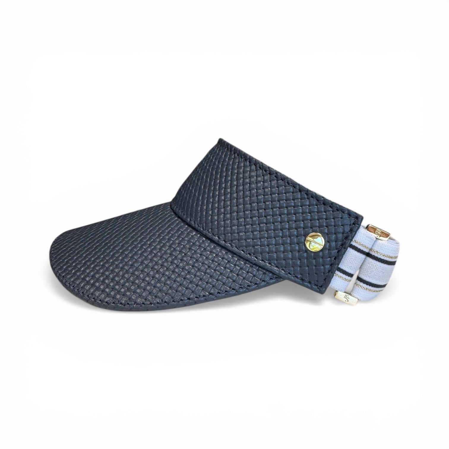 The Leather Visor - Le Club Navy Basketweave, Navy Elastic & Gold