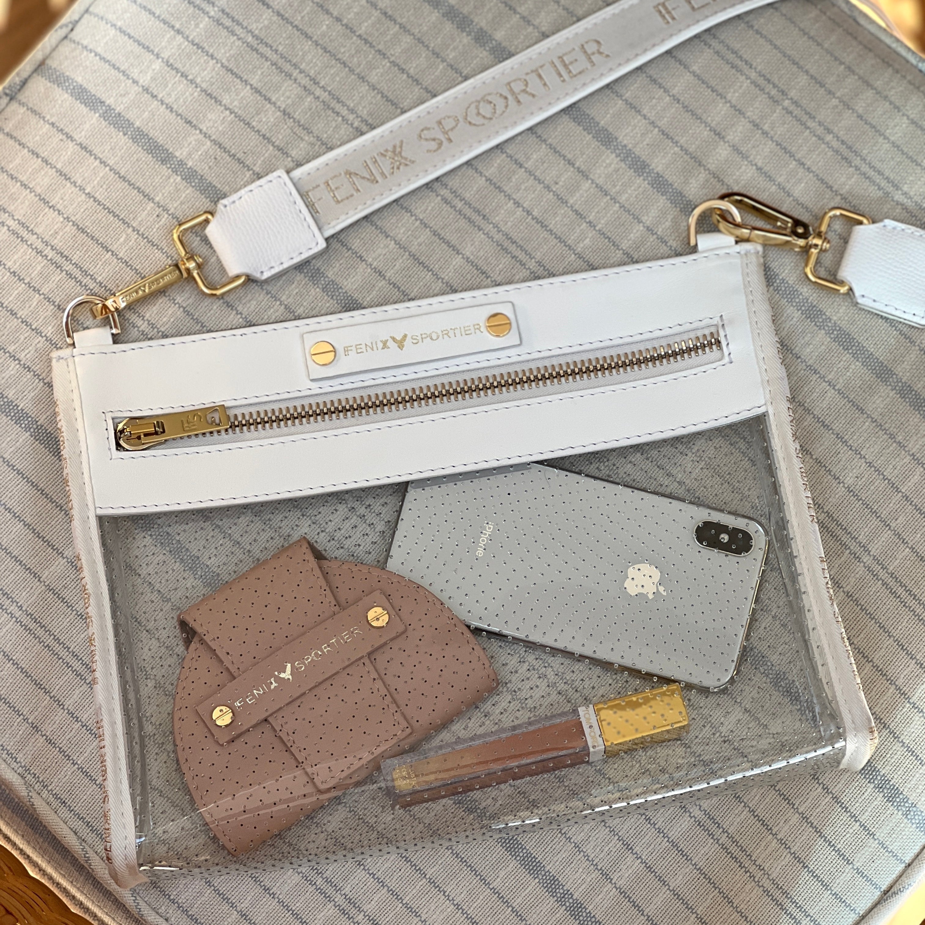 Front Row Bag - White Leather / Clear PVC / Gold Hardware