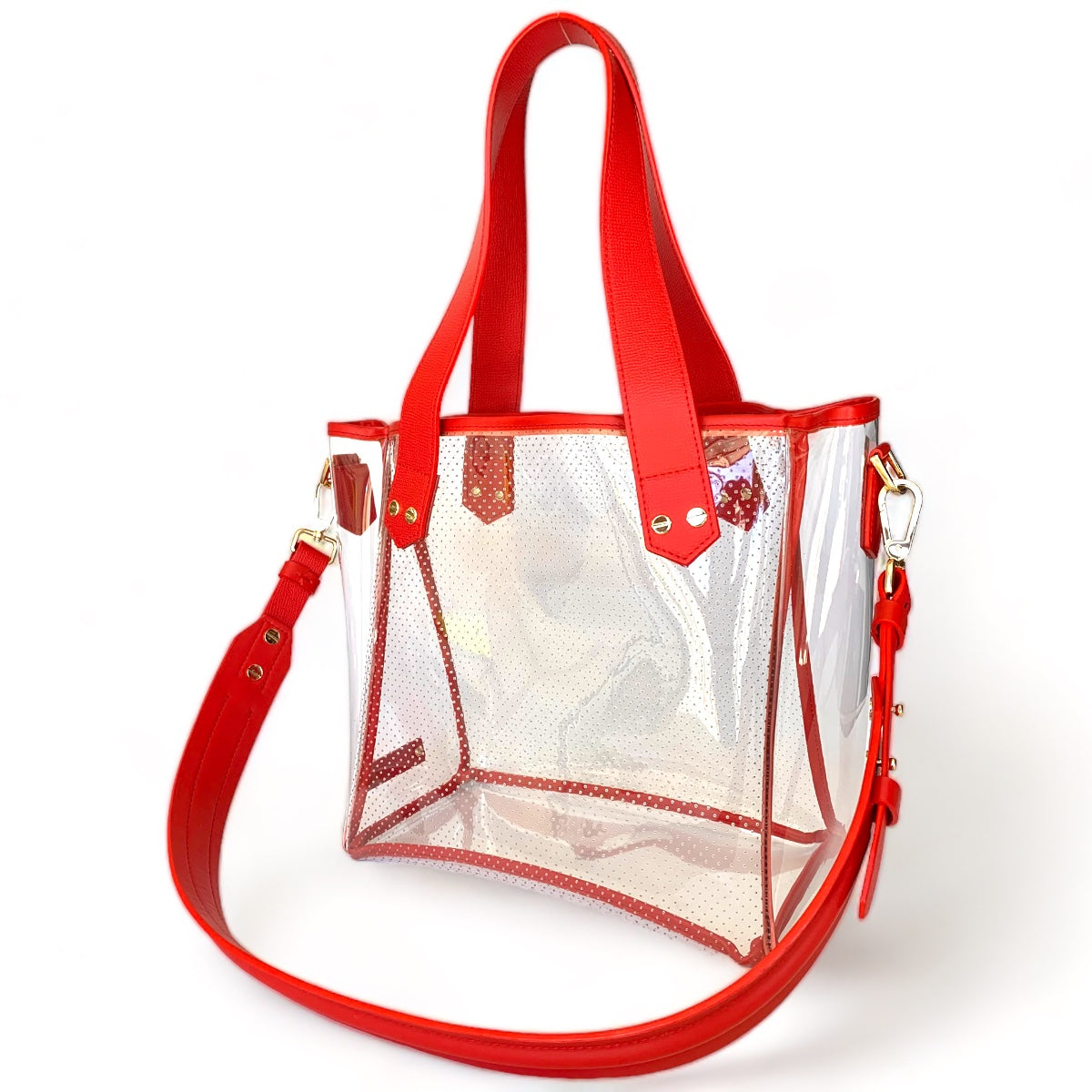 Gameday Bag - Red Leather / Clear PVC