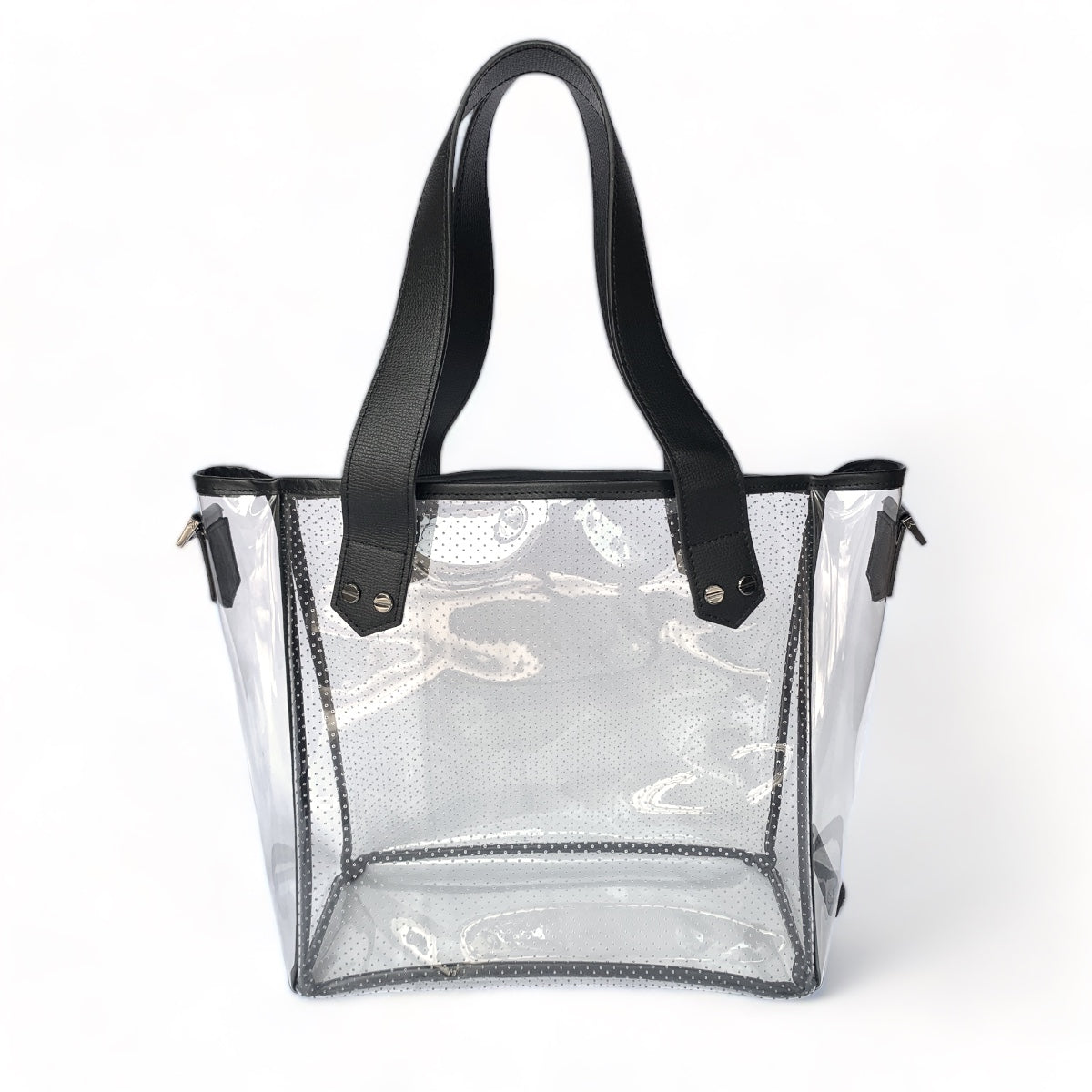 Gameday Bag - Black Leather / Gunmetal hardware / Clear PVC