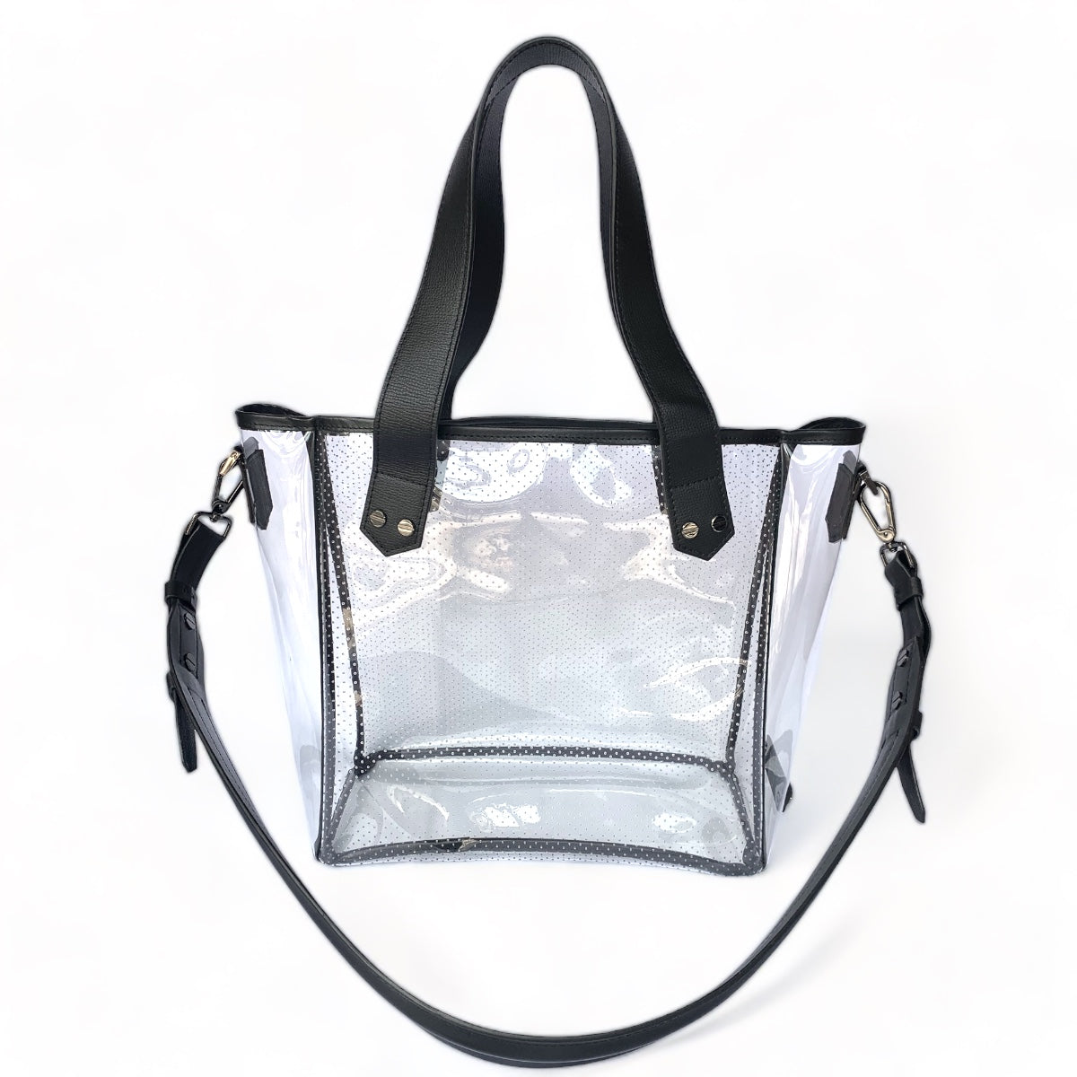 Gameday Bag - Black Leather / Gunmetal hardware / Clear PVC