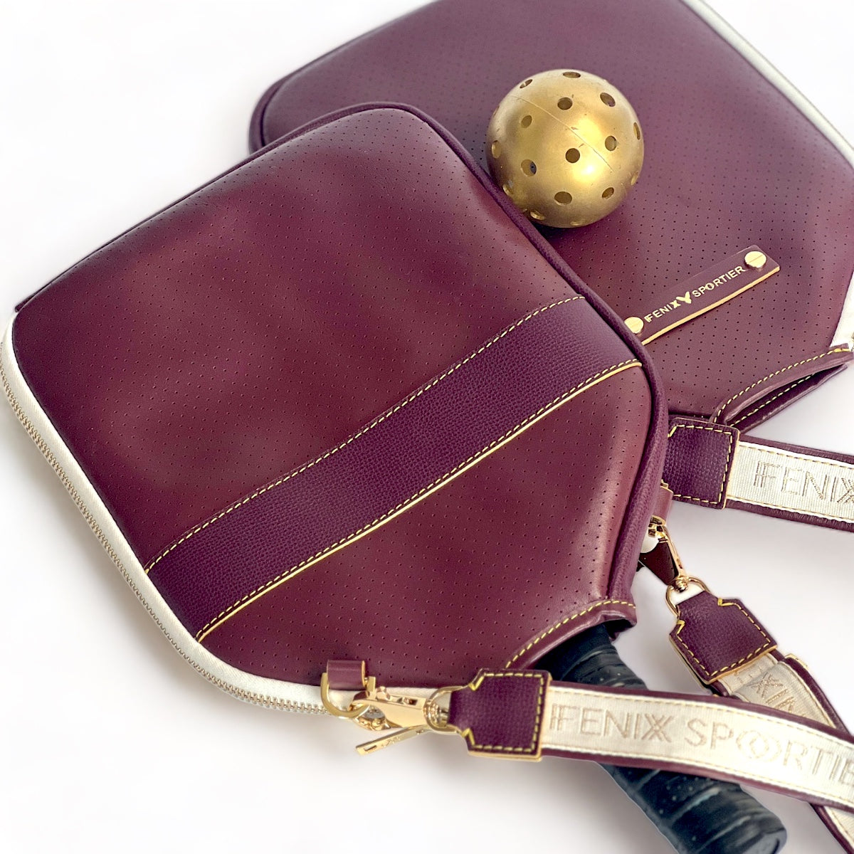 "The Addict" Leather Pickleball Bag - Cardinal w/Gold