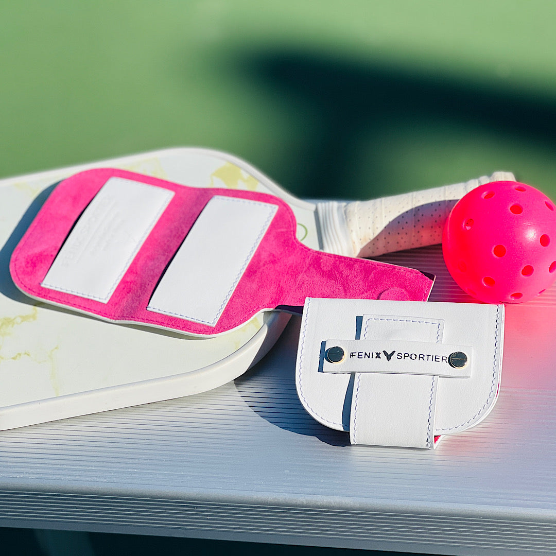 Pickleball Lovers Wallet - White Leather / Pink Suede / Gold