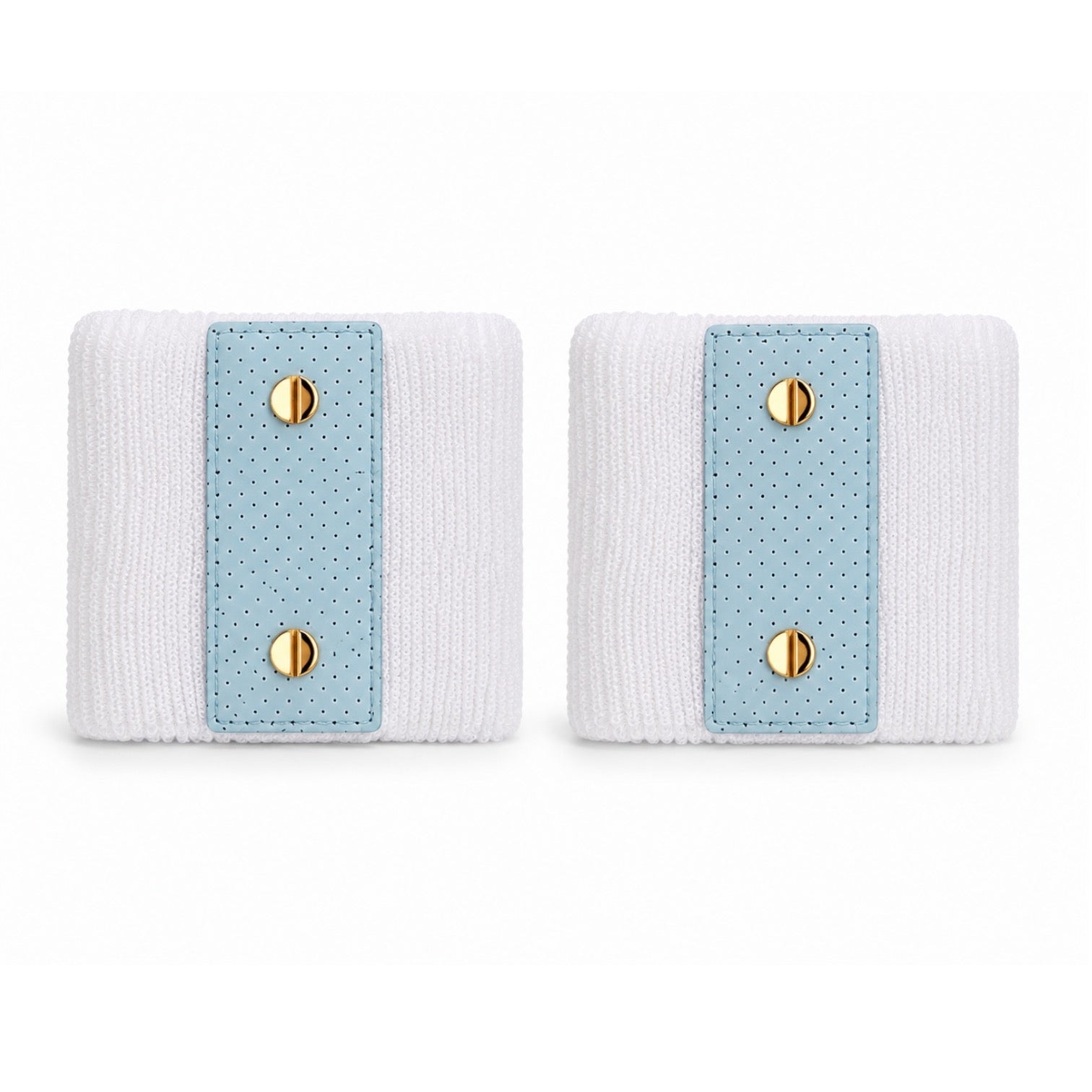 Le Club Cuffs: White/Hydrangea (Light Blue) & Gold