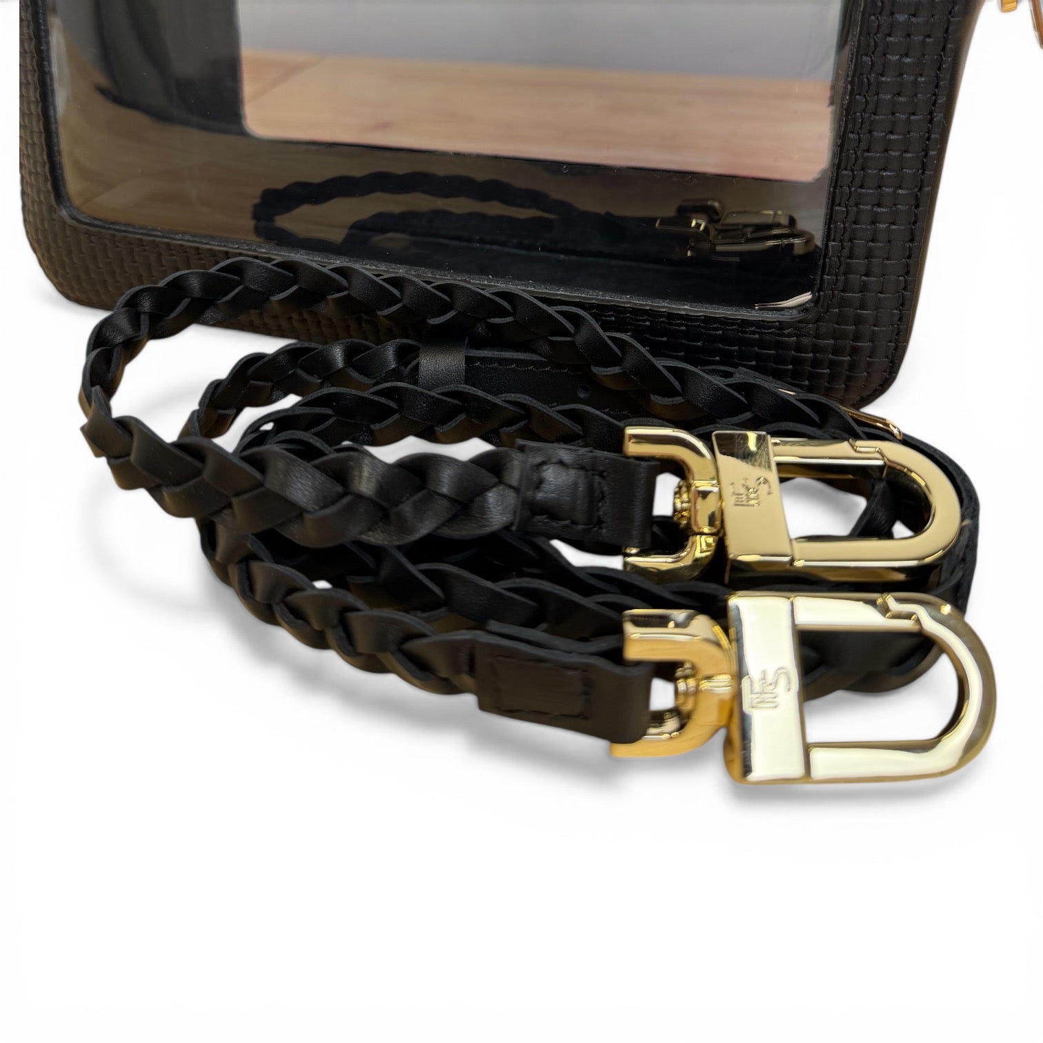 Saturday Bag - Black Basketweave Leather / Clear PVC/ Gold Hardware