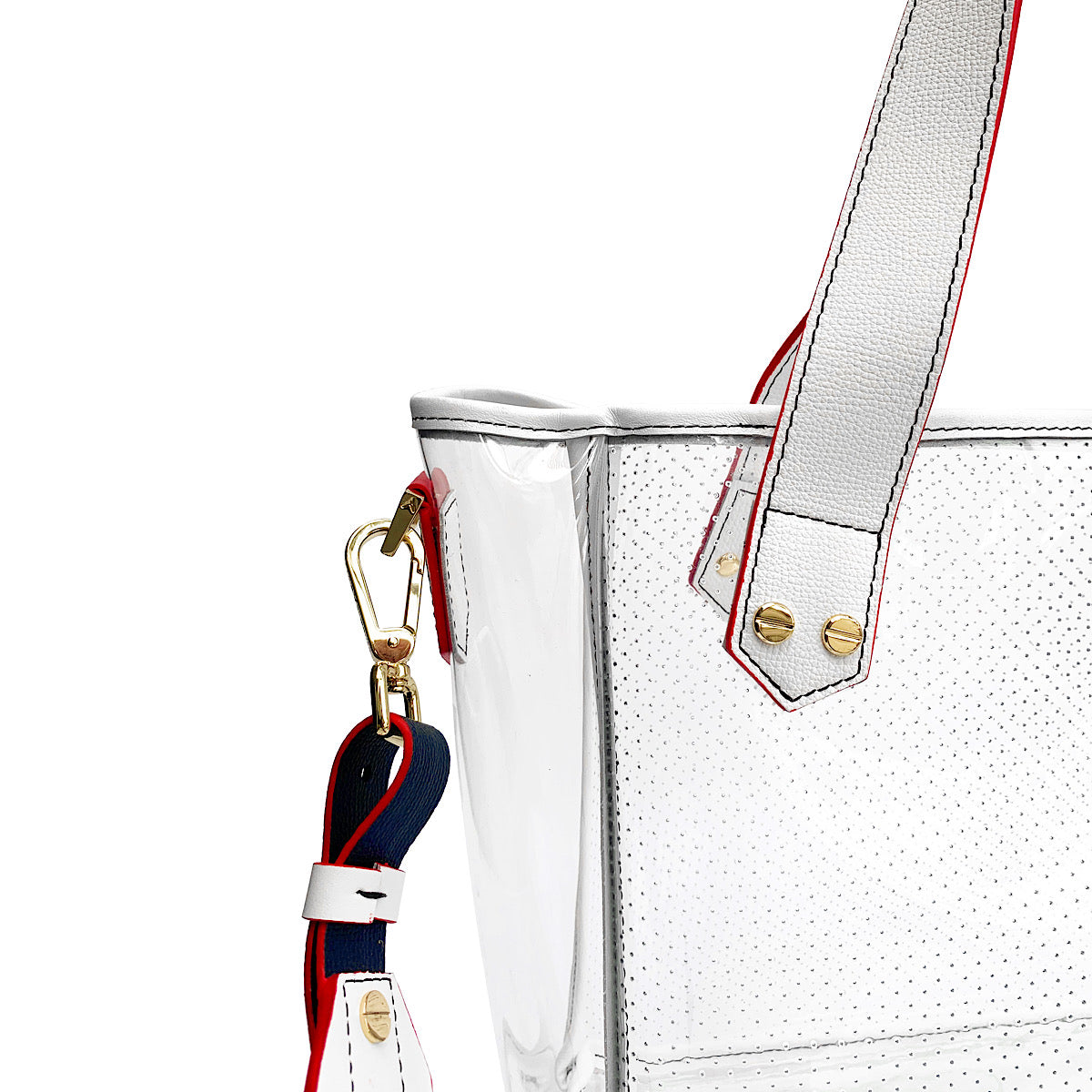 Gameday Bag White Navy Red Leather / Clear pvc