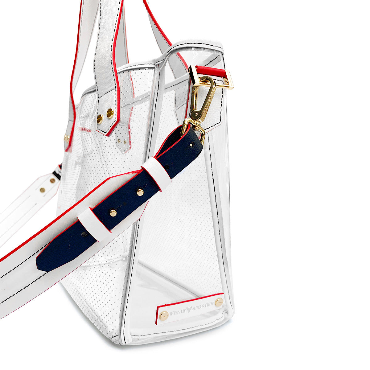 Gameday Bag White Navy Red Leather / Clear pvc