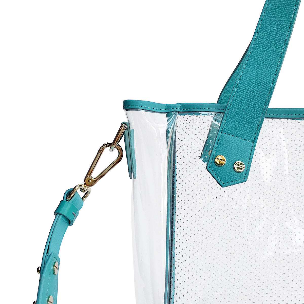 Gameday Bag - Aqua Leather / Clear PVC