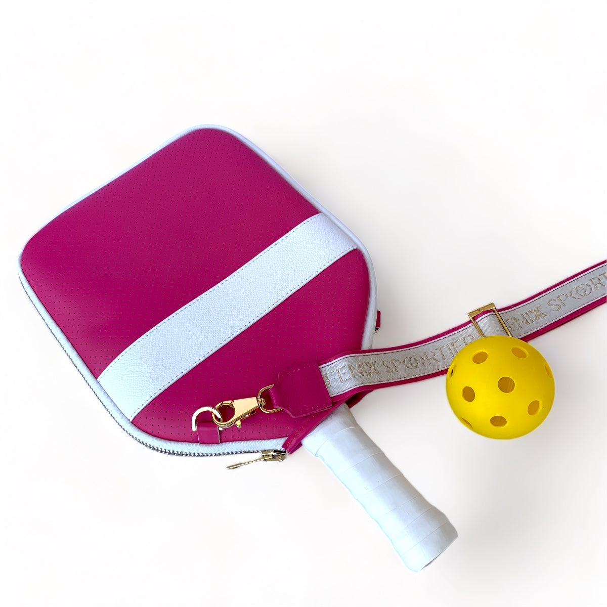 “The Addict” Leather Pickleball Bag - Fuchsia w/White