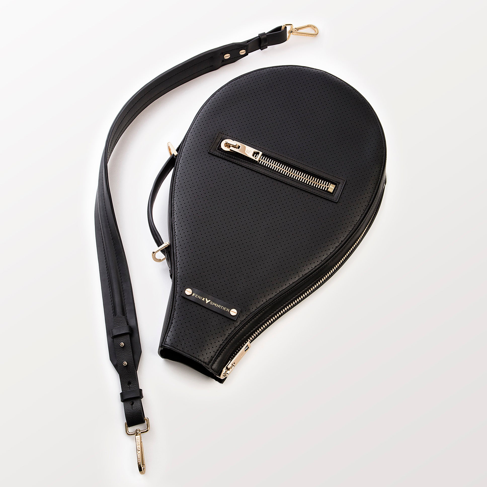 Billie Bag Leather Tennis Racket Bag (Black/Gold)