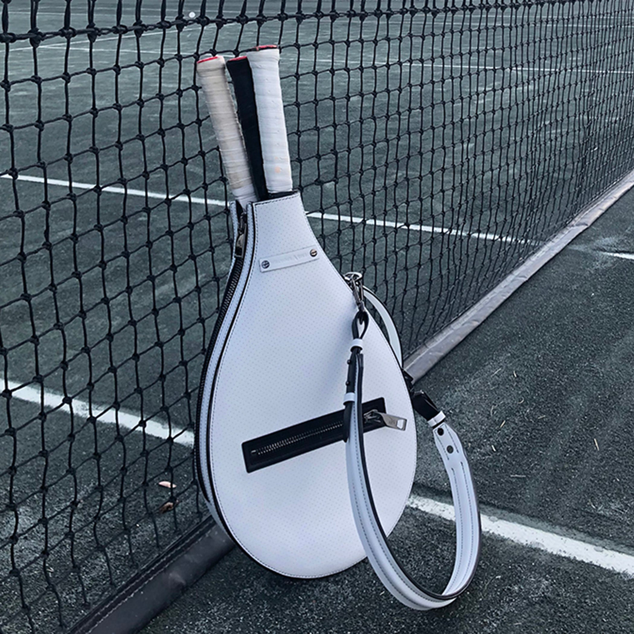 Billie Bag Leather Tennis Racket Bag (White/Black/Gunmetal)
