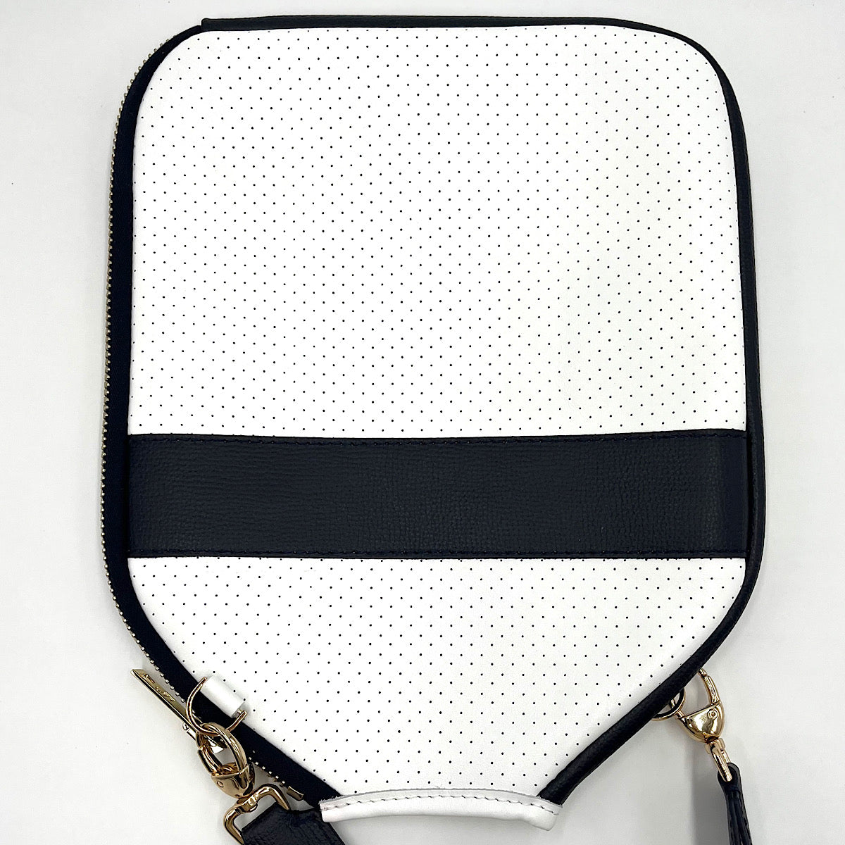 “The Addict” Leather Pickleball Bag - White w/Navy