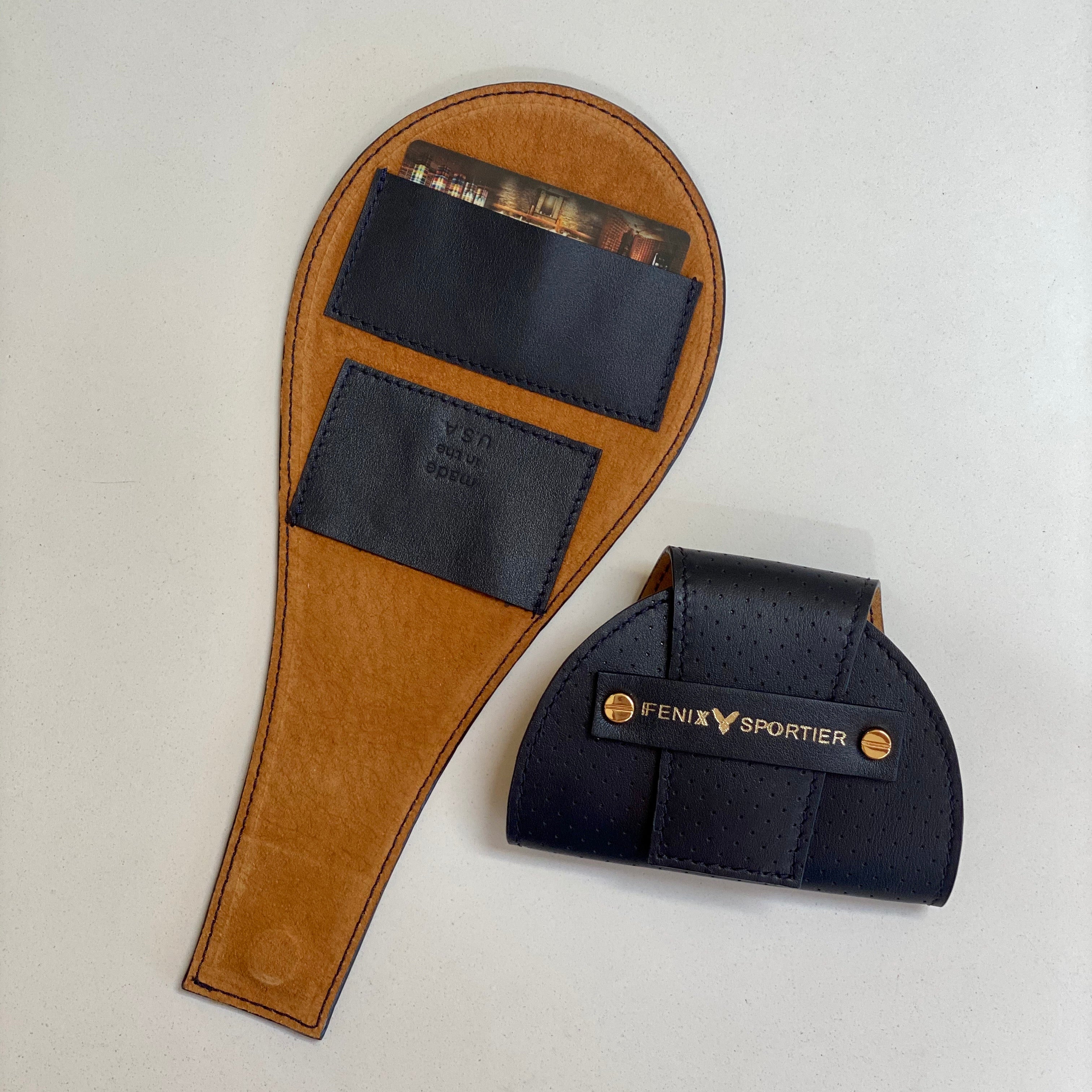 Tennis Lovers Wallet (Navy Leather / Tan Suede / Gold Hardware)