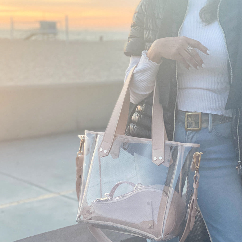 Gameday Bag - Blush Leather / Clear PVC / Gold Hardware