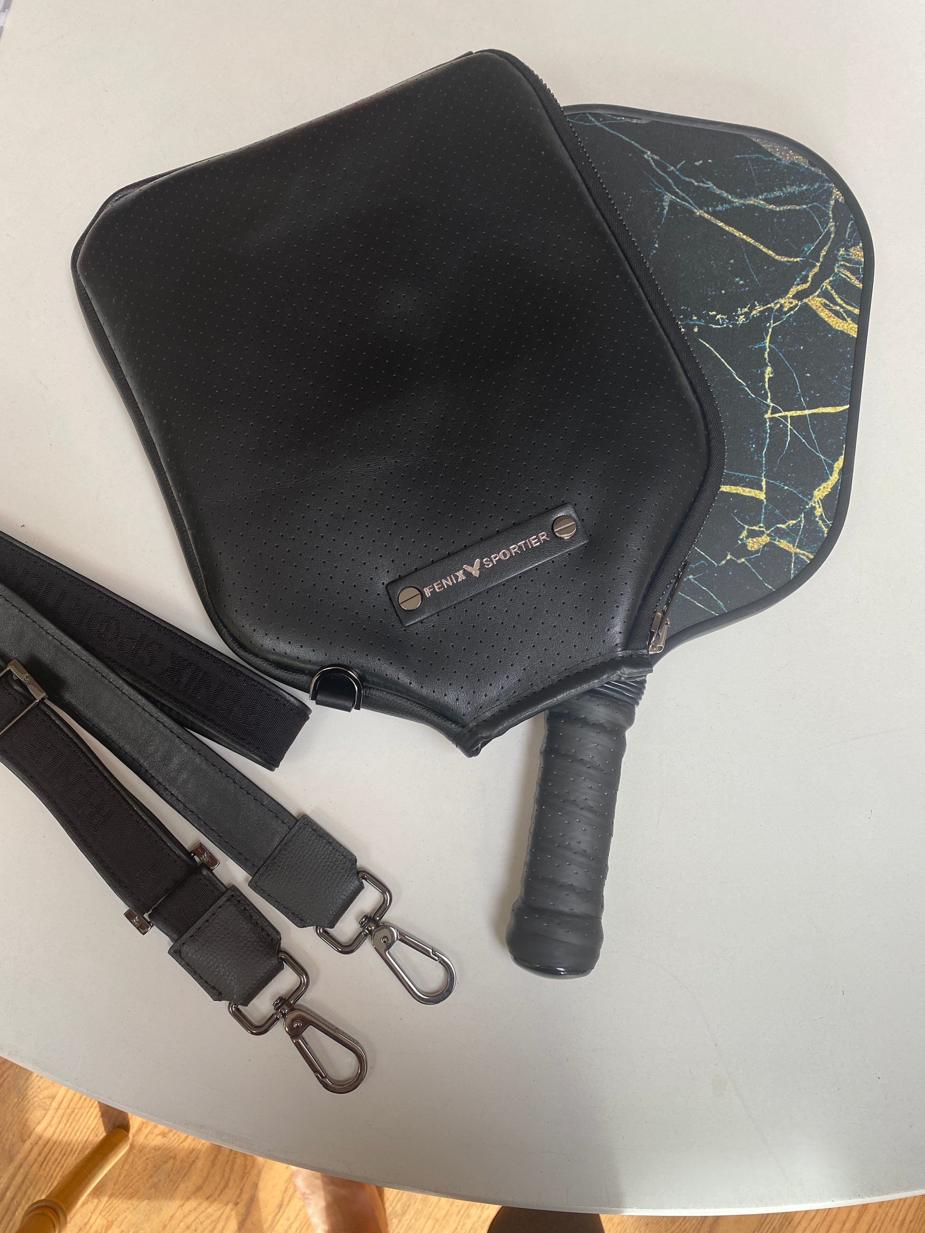 “The Addict” Leather Pickleball Bag - Black/Gunmetal