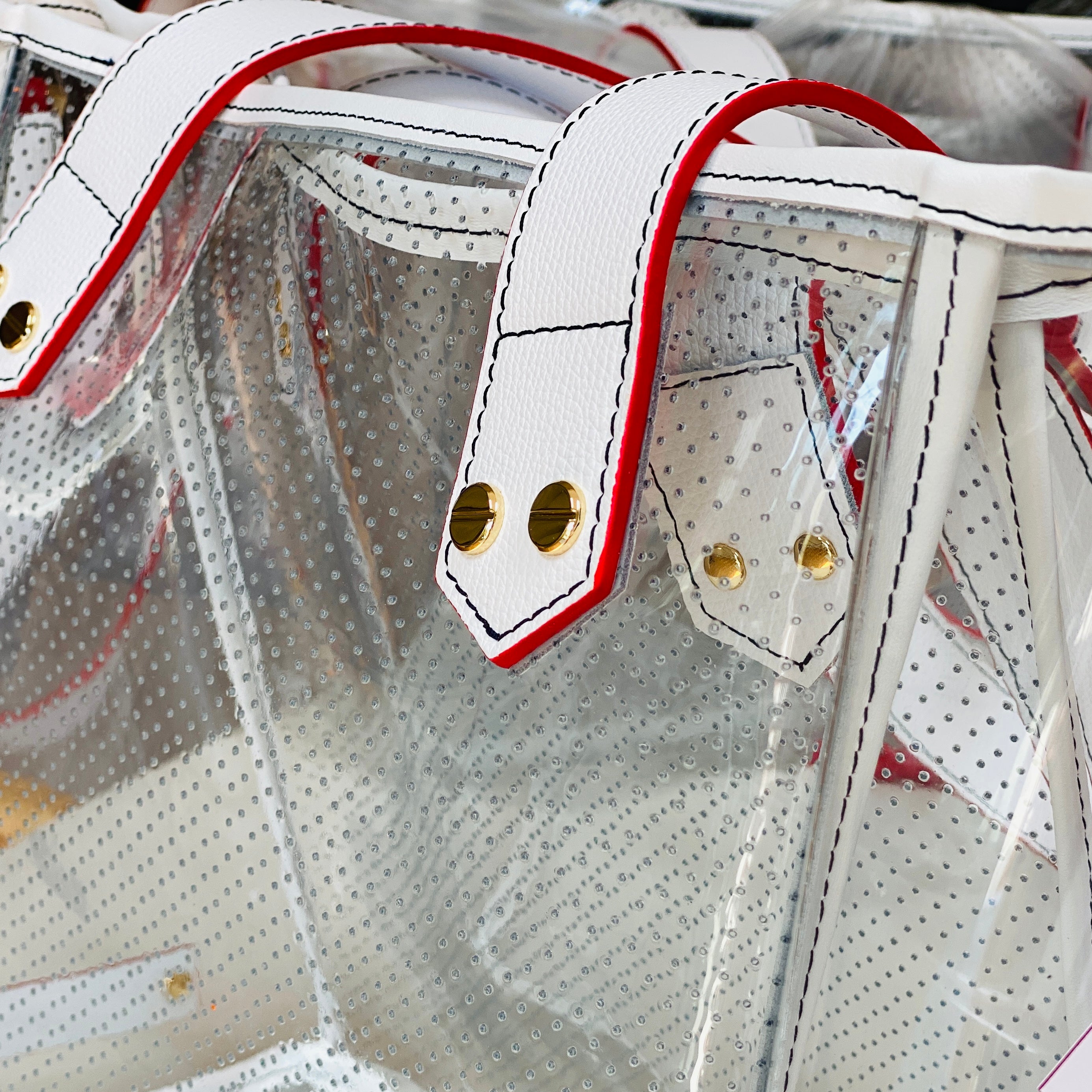 Gameday Bag White Navy Red Leather / Clear pvc