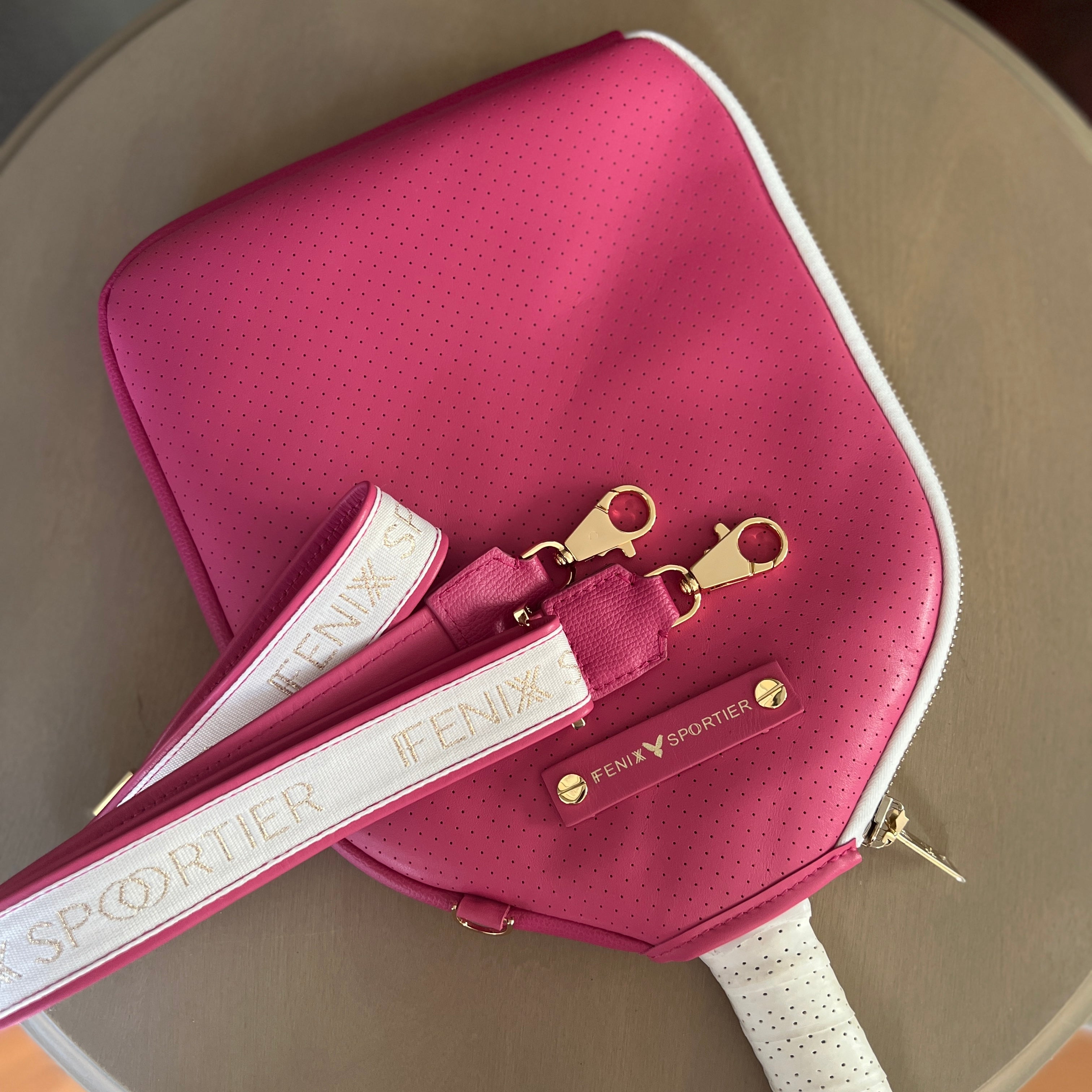 “The Addict” Leather Pickleball Bag - Fuchsia w/White