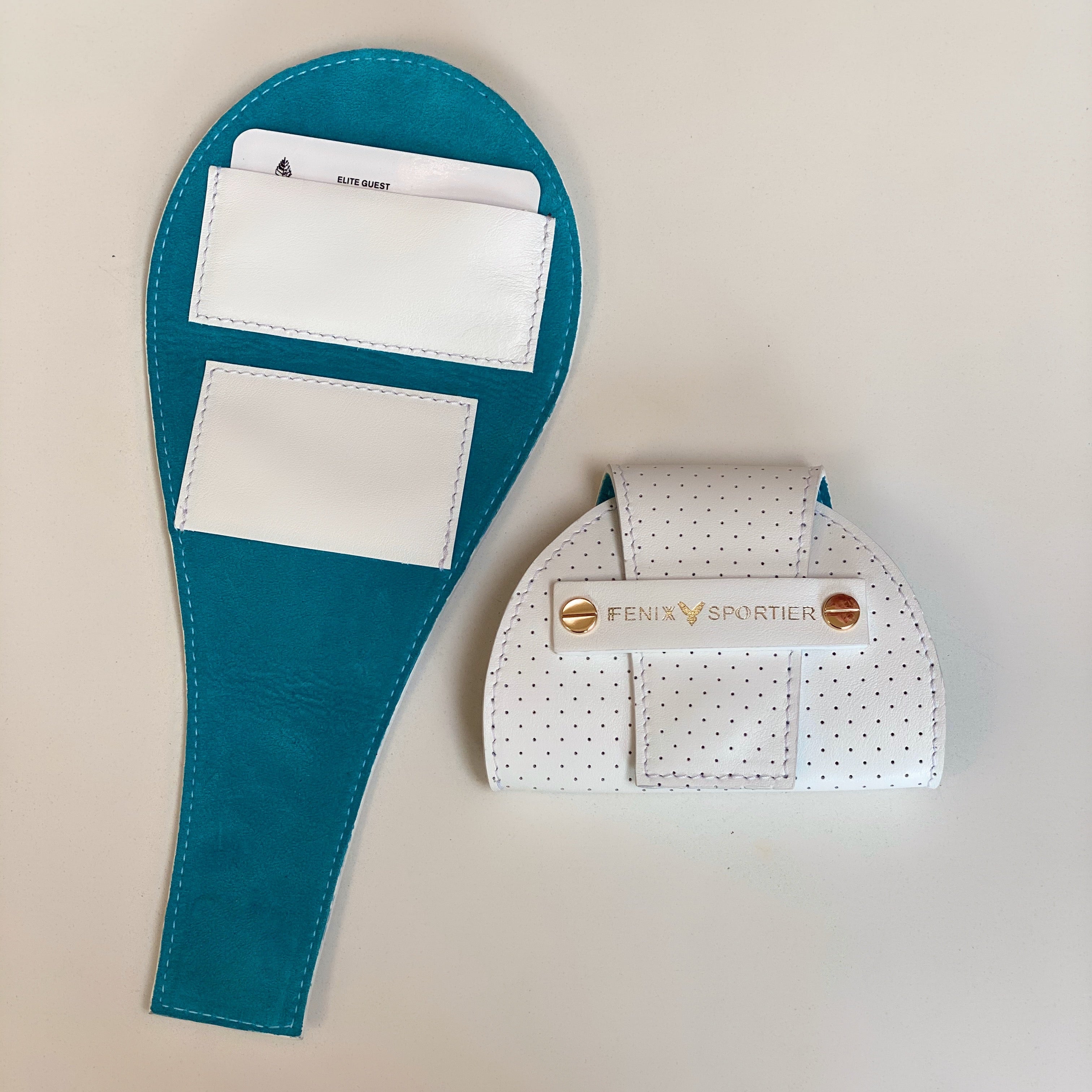 Tennis Lovers Wallet (White Leather / Aqua Suede / Gold Hardware)